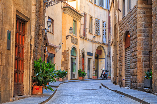 Charming narrow streets of Florence town in Tuscany, Italy