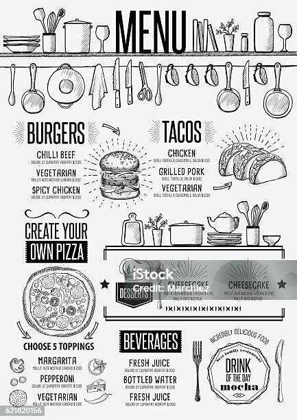 Menu Restaurant Food Template Placemat Stock Illustration - Download Image Now - Brunch, Buffet, Restaurant