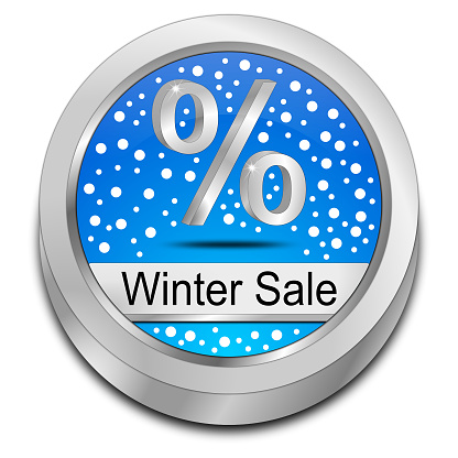 decorative blue winter sale button - 3D illustration