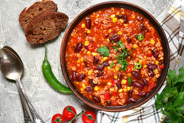 istock Chili con carne - traditional dish of mexican cuisine.Top view. 621823708