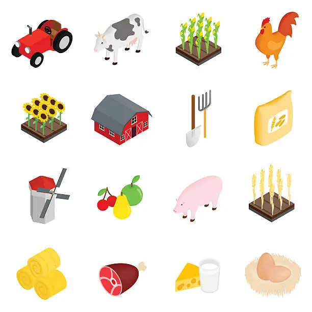 Vector illustration of Farm isometric 3d icons set