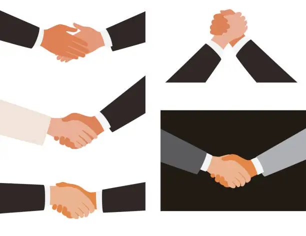 Vector illustration of shaking hands, white and black background