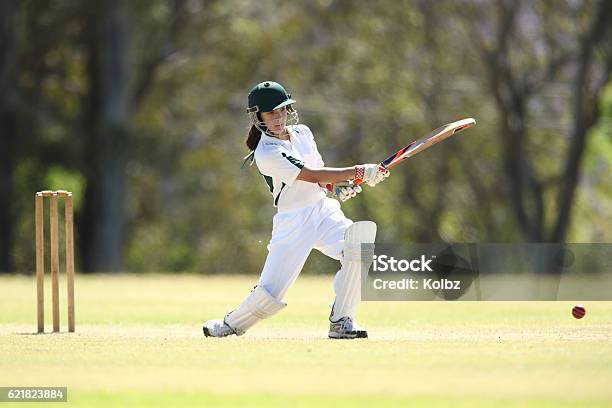 Female Cricketer Batting Stock Photo - Download Image Now - Sport of Cricket, Cricket Player, Child