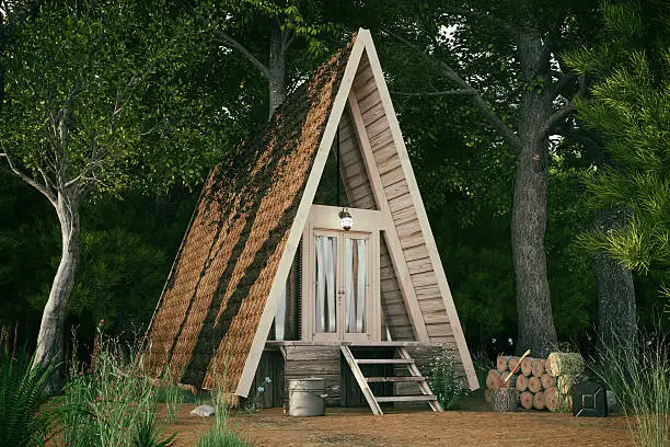 Wooden triangle house in the forest