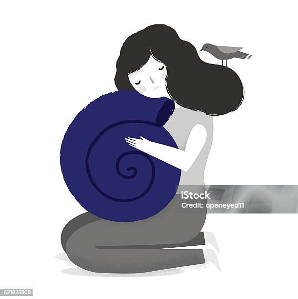 Girl With Seashell Stock Illustration - Download Image Now - Consoling, Comfortable, Time Zone