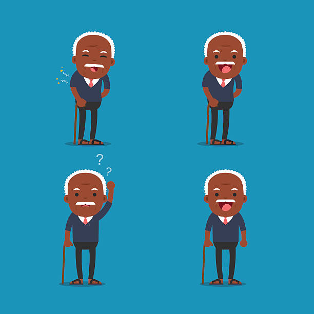 African American People Old Man Grandpa In 4 Different Poses Stock  Illustration - Download Image Now - iStock