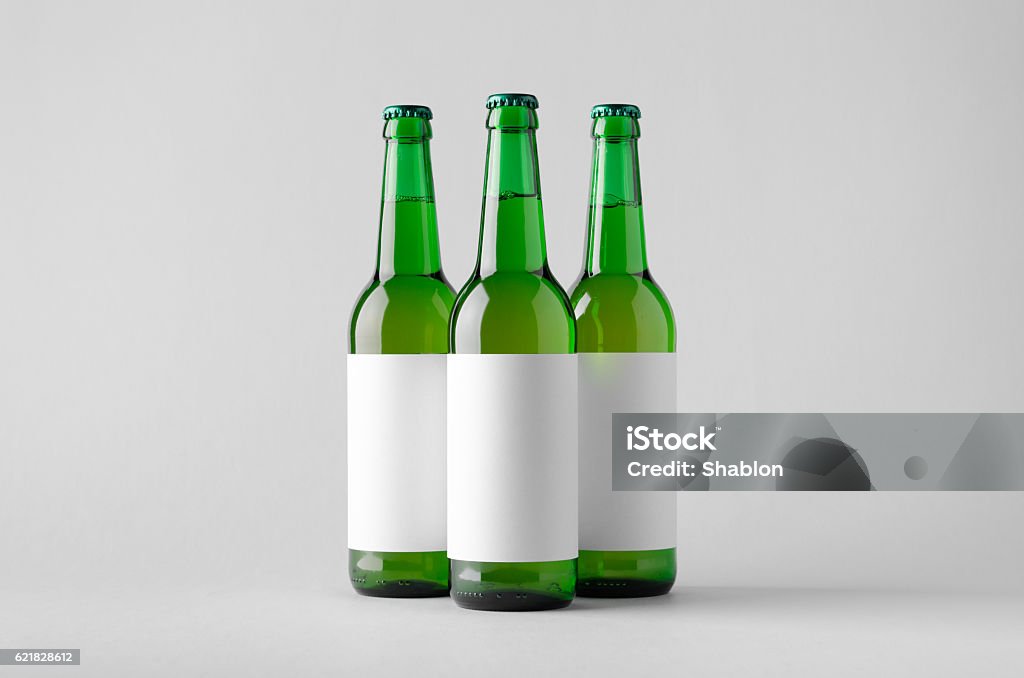 Beer Bottle Mock-Up - Three Bottles. Blank Label Alcohol - Drink Stock Photo