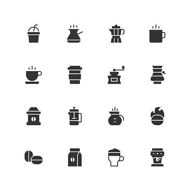 ilustrações de stock, clip art, desenhos animados e ícones de coffee icons - unique - steam black coffee heat drink