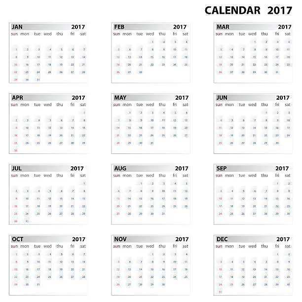 Vector illustration of Standard clean calendar 2017