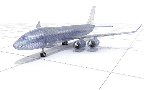 istock Airplane wire model , isolated on white. 3D illustration 621830262