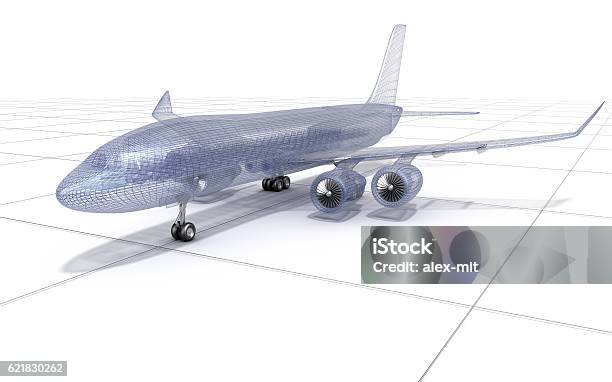 Airplane Wire Model Isolated On White 3d Illustration Stock Photo - Download Image Now
