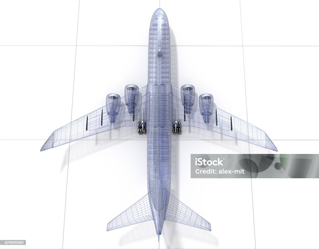 Airplane wire model , isolated on white. 3D illustration Airplane Stock Photo