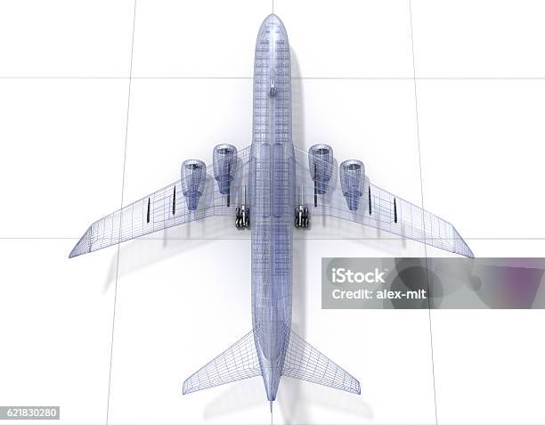 Airplane Wire Model Isolated On White 3d Illustration Stock Photo - Download Image Now