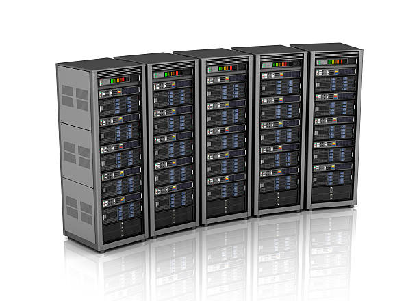 wiersz sieci serwerów w centrum danych - network server rack data center in a row zdjęcia i obrazy z banku zdjęć