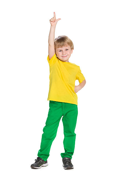 istock Smiling little boy shows his finger up 621830822