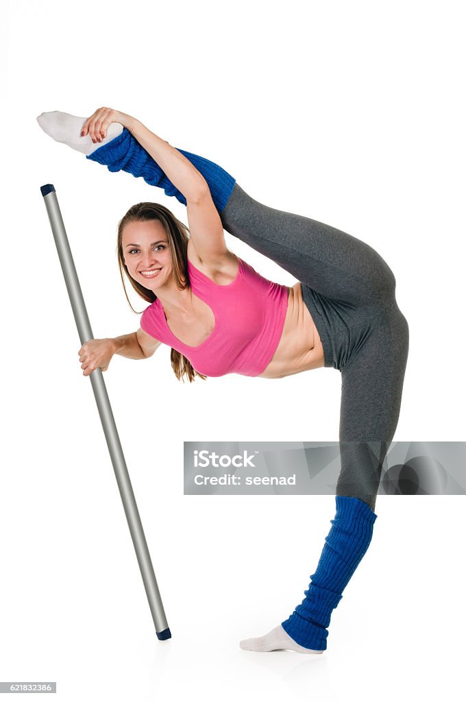 Fitness woman splits Young woman fitness on the white background. splits Activity Stock Photo