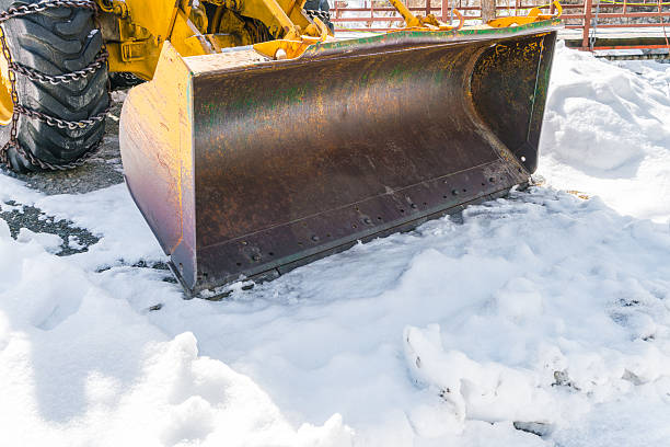 istock Tractor with snow plough in winter 621833022