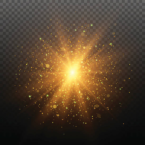 光の効果。星は輝きで破裂した。ゴールドグリッターテクスチャ - 光の現象点のイラスト素材／クリップアート素材／マンガ素材／アイコン素材