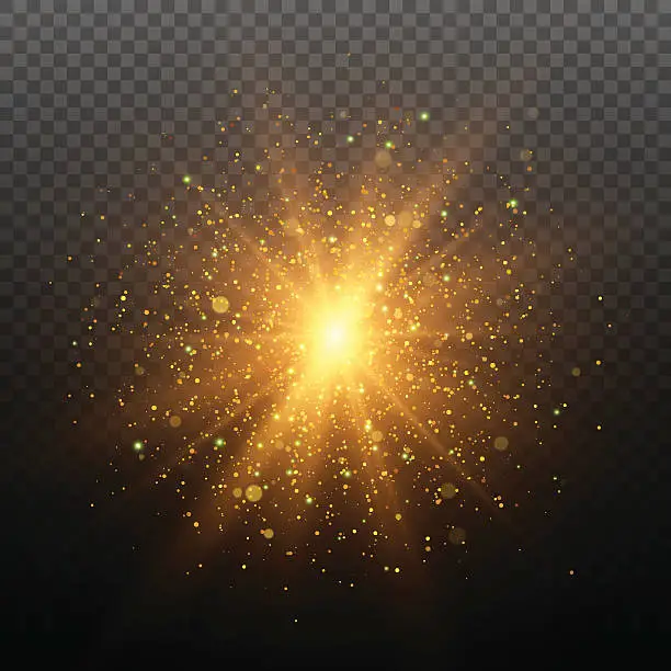 Vector illustration of Light effect. Star burst with sparkles. Gold glitter texture