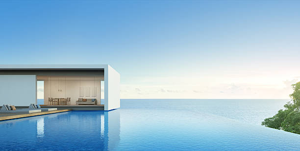 istock Sea view house with pool in modern design, Luxury villa 621836926