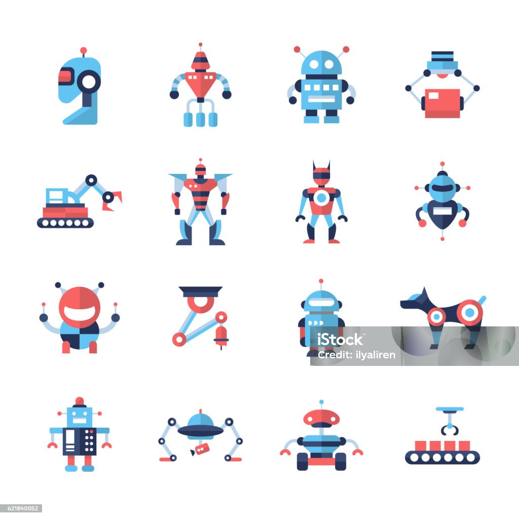 Roboter - flache Design-Icons gesetzt - Lizenzfrei Roboter Vektorgrafik