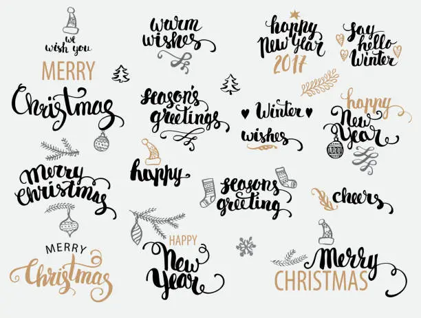 Vector illustration of Christmas calligraphy set