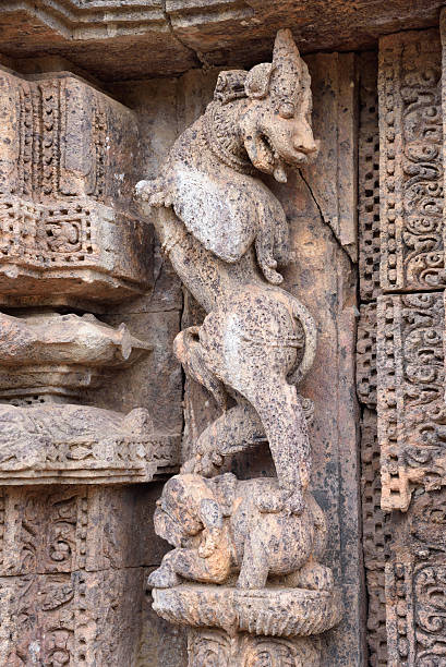 istock Decorative stone carving wall Konark Sun Temple , 621843834