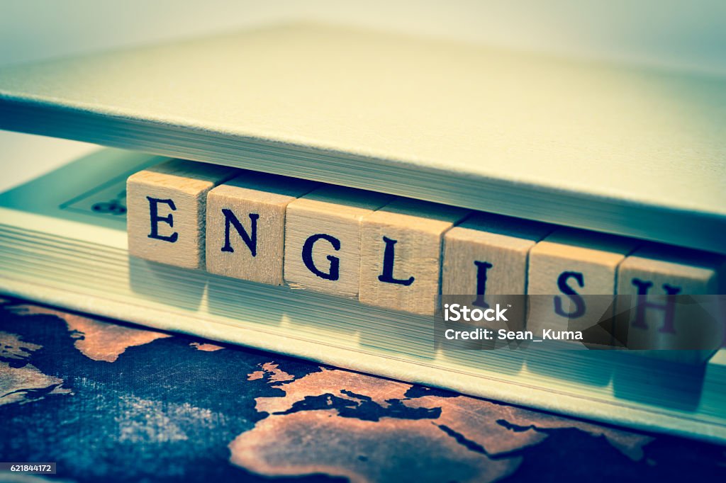 ENGLISH on grunge world map England Stock Photo