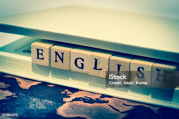 English On Grunge World Map Stock Photo - Download Image Now - England, English Culture, Learning