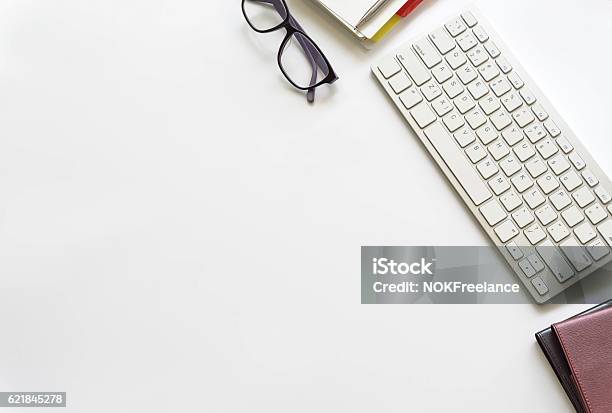 Office Desk Table With Computer Keyboard Stock Photo - Download Image Now - Desk, Top - Garment, Mountain Peak