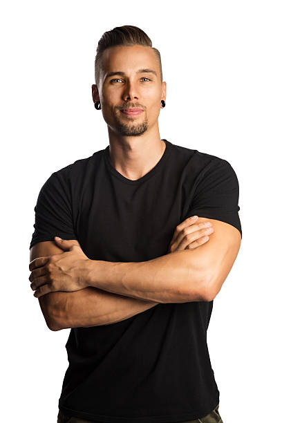 istock Handsome man in black shirt smiling 621848080