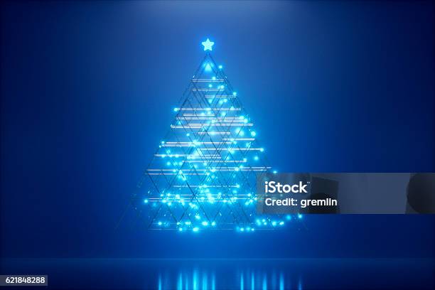 Abstract Christmas Tree At Night Stock Photo - Download Image Now - Christmas, Technology, Blue
