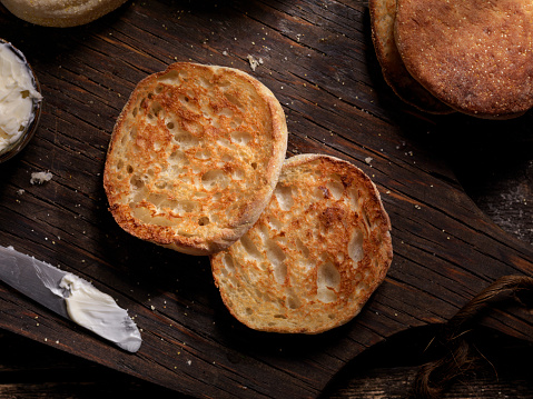 Toasted English Muffin with Butter - Photographed on a Hasselblad H3D11-39 megapixel Camera System