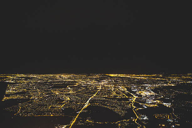 Ariel view of Newcastle Upon Tyne, UK at night.