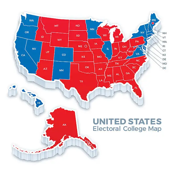 Vector illustration of United States Presidential Election Electoral College Map 2016