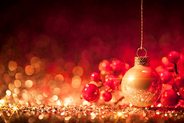 istock Red Christmas - Decorations Ornaments Glitter Bokeh Hanging 621852194