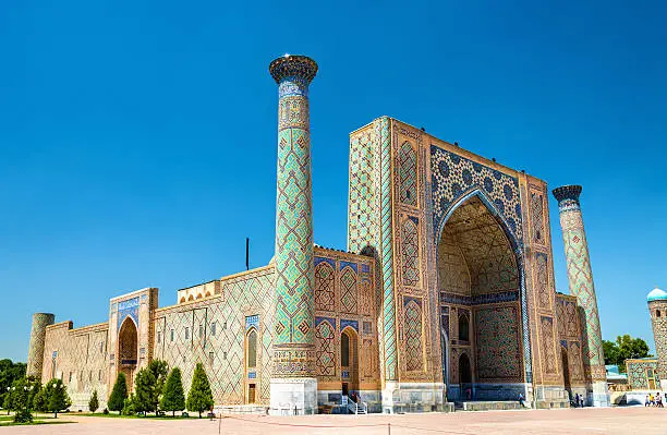 Ulugh Beg Madrasah on Registan square in Samarkand - Uzbekistan