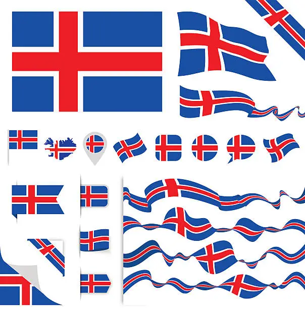 Vector illustration of Iceland Flag Set