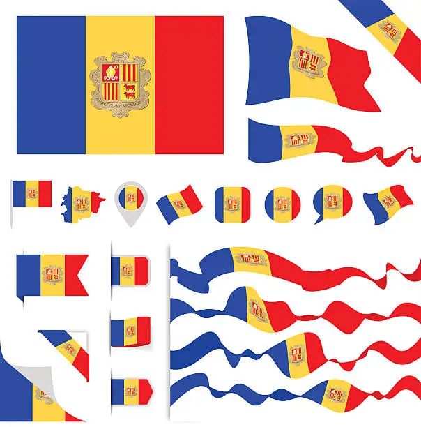 Vector illustration of Andorra Flag Set