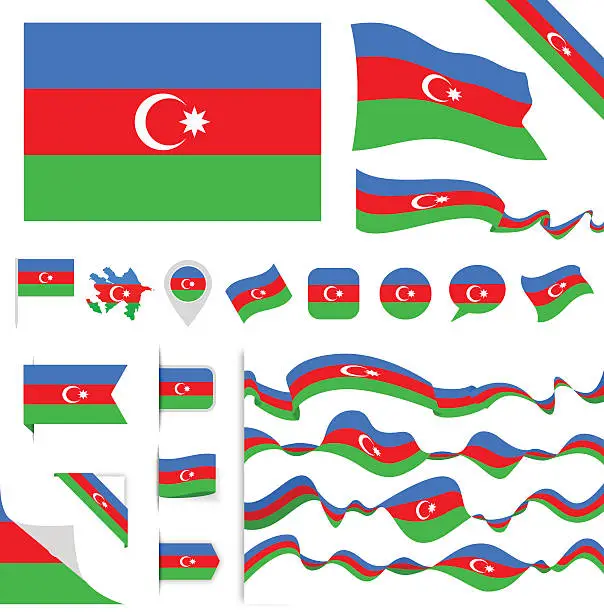 Vector illustration of Azerbaijan Flag Set
