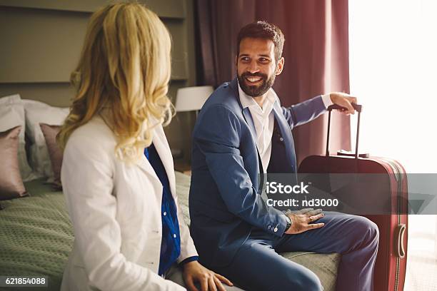 Business Couple In Formal Wear Traveling Stock Photo - Download Image Now - Adult, Apartment, Beautiful People