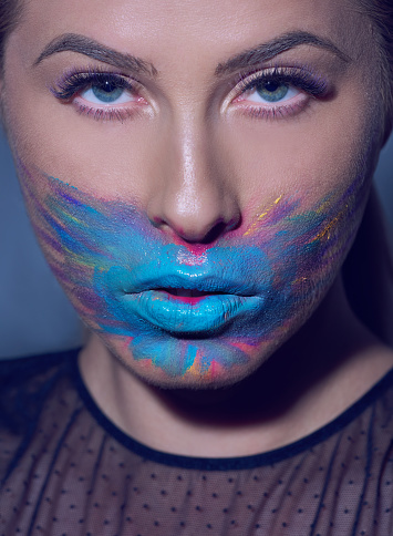 Blue Face Paint Stock Photo - Download Image Now - Adult, Adults Only, Art  - iStock