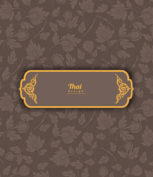 tajski wzór sztuki na brązowym tle, stylu kwiatowym, tajskim wzorze - abstract asia backgrounds bangkok stock illustrations