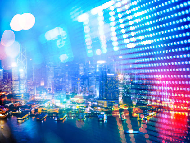 istock Double exposure of Hong Kong skyline at night 621856152