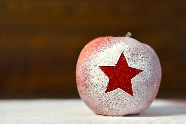istock Christmas card with red Christmas apple 621857674