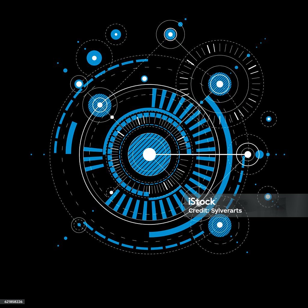 Geometric Technological Blue Vector Drawing Technical Wallpaper Stock ...
