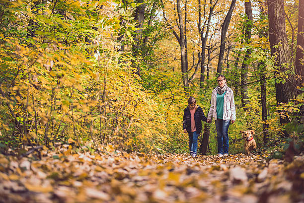 istock Mother and daughter hiking in a forest 621858774