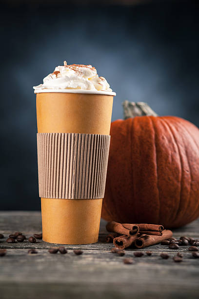 istock Pumpkin spice latte in a paper cup 621858862