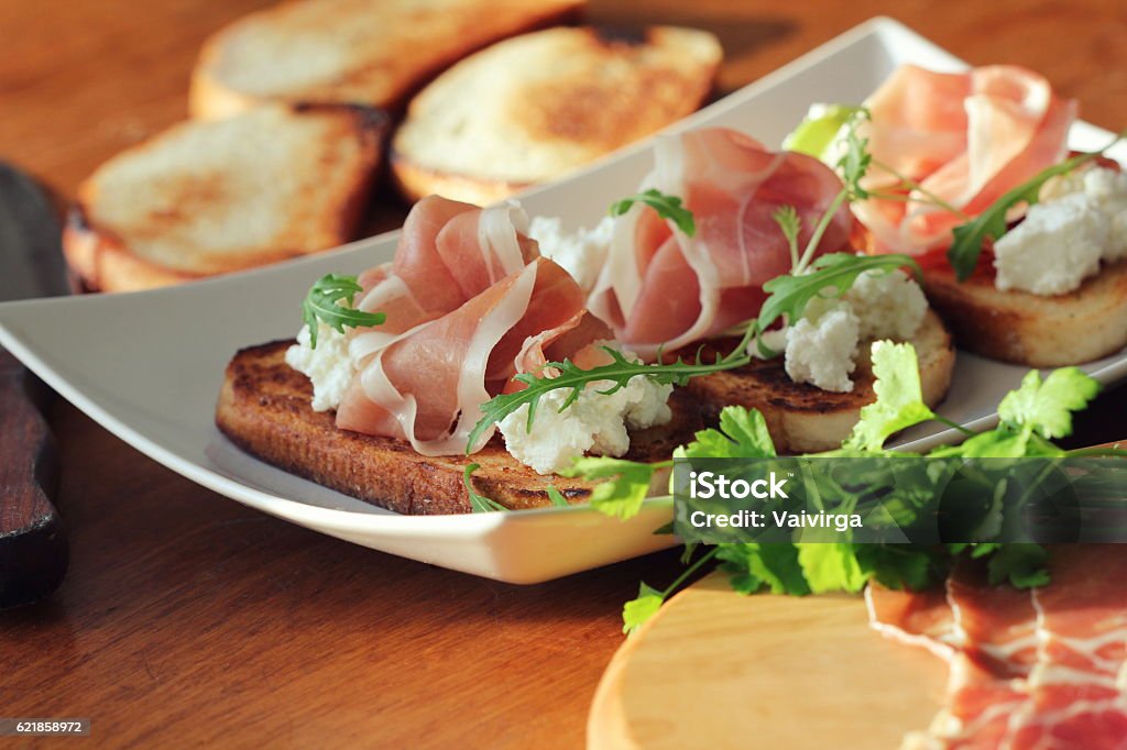 sandwich with ricotta, prosciutto Ricotta Stock Photo