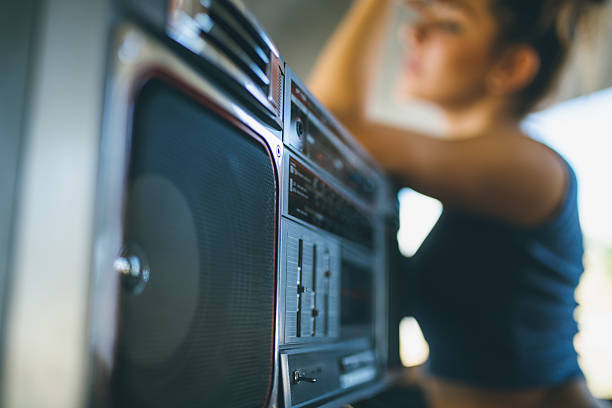 Listening to vintage boom box